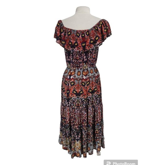 Light Sound Women Size M Floral Ruffle Elastic Boat Neck Ruffle Maxi Dress 302P - Picture 4 of 6